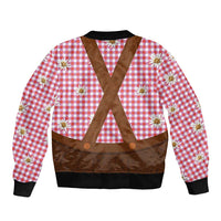 Traditional German Costume - Lederhosen Bomber Jacket Red Plaid Pattern with Edelweiss Flowers - Wonder Print Shop