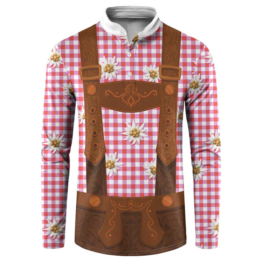 Traditional German Costume - Lederhosen Button Sweatshirt Red Plaid Pattern with Edelweiss Flowers - Wonder Print Shop