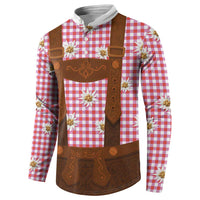 Traditional German Costume - Lederhosen Button Sweatshirt Red Plaid Pattern with Edelweiss Flowers - Wonder Print Shop