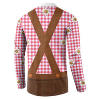 Traditional German Costume - Lederhosen Button Sweatshirt Red Plaid Pattern with Edelweiss Flowers - Wonder Print Shop