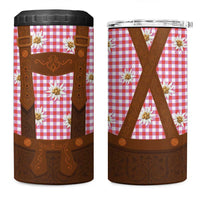 Traditional German Costume - Lederhosen 4 in 1 Can Cooler Tumbler Red Plaid Pattern with Edelweiss Flowers - Wonder Print Shop
