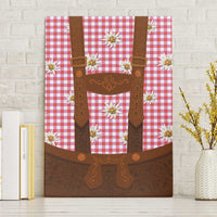 Traditional German Costume - Lederhosen Canvas Wall Art Red Plaid Pattern with Edelweiss Flowers - Wonder Print Shop