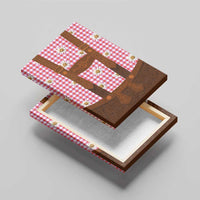 Traditional German Costume - Lederhosen Canvas Wall Art Red Plaid Pattern with Edelweiss Flowers - Wonder Print Shop