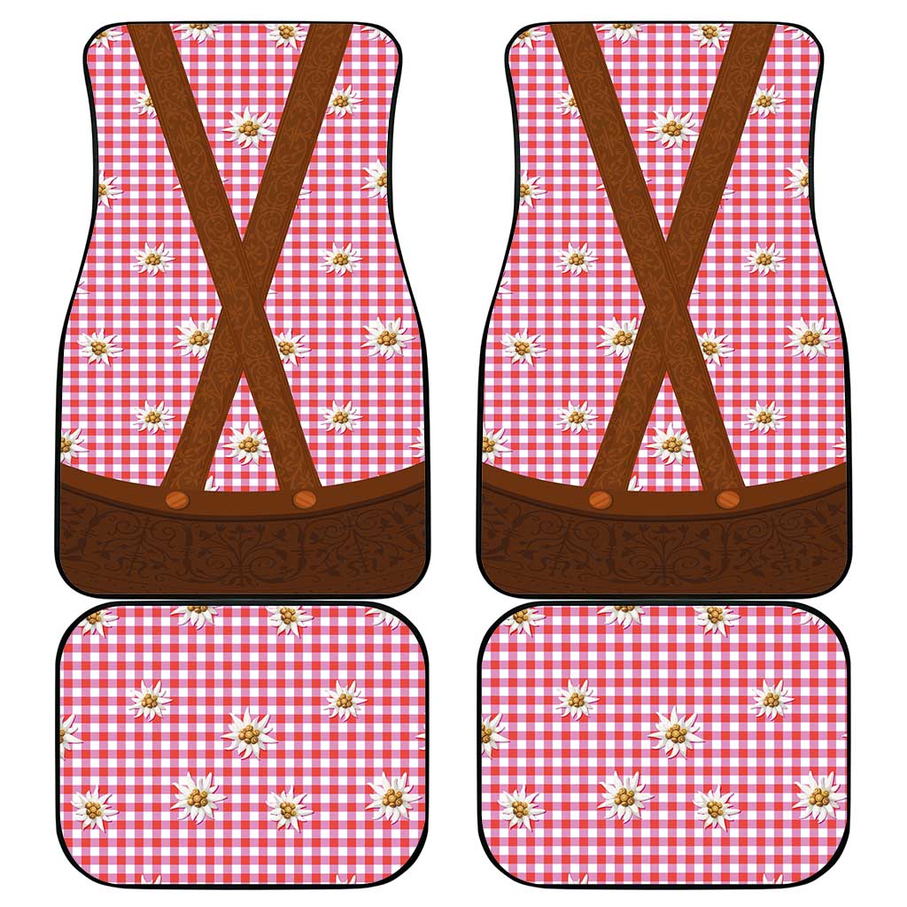 Traditional German Costume - Lederhosen Car Mats Red Plaid Pattern with Edelweiss Flowers - Wonder Print Shop