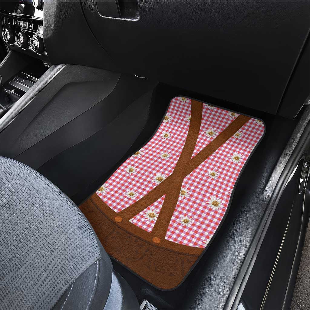 Traditional German Costume - Lederhosen Car Mats Red Plaid Pattern with Edelweiss Flowers - Wonder Print Shop