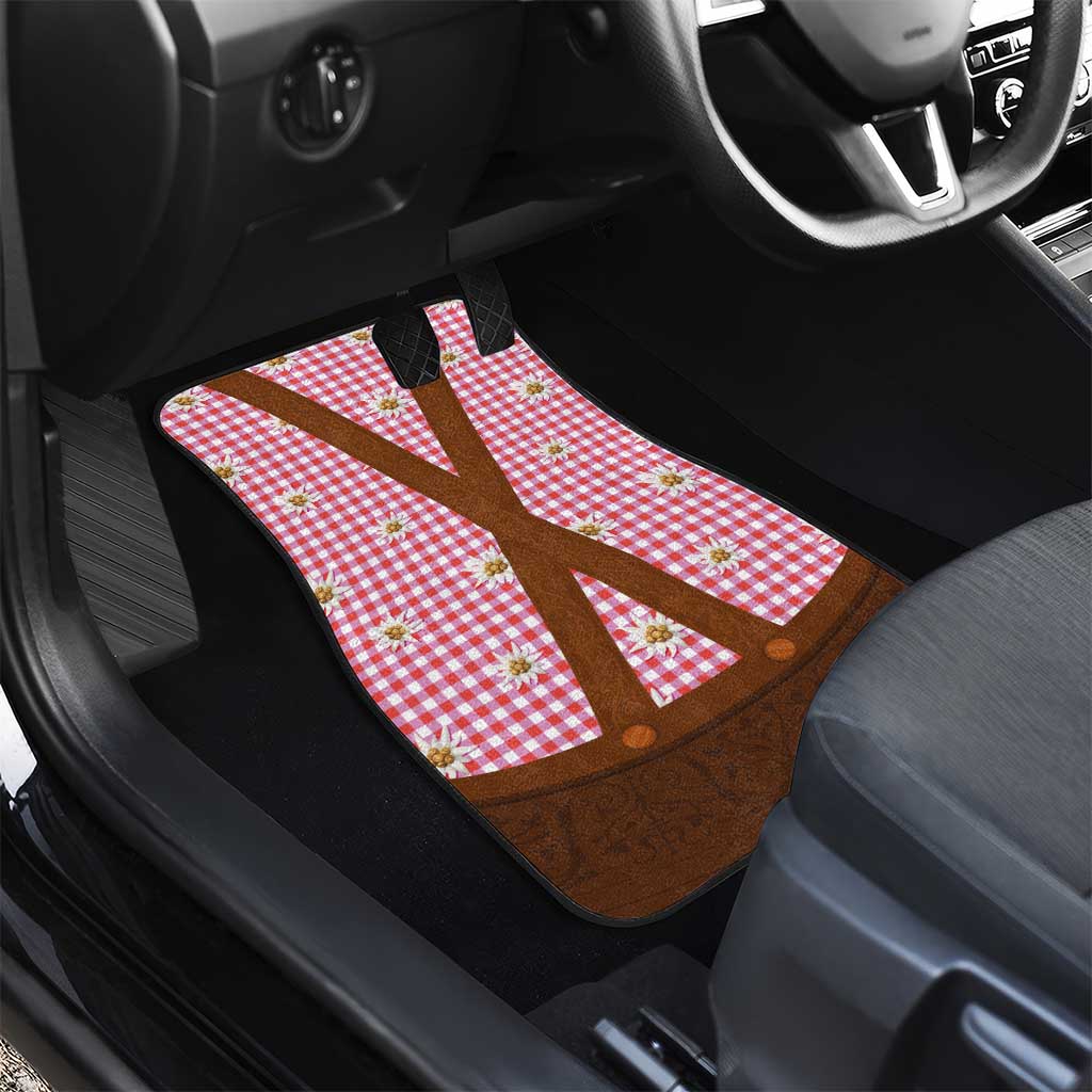 Traditional German Costume - Lederhosen Car Mats Red Plaid Pattern with Edelweiss Flowers - Wonder Print Shop