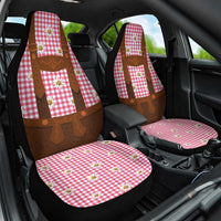 Traditional German Costume - Lederhosen Car Seat Cover Red Plaid Pattern with Edelweiss Flowers - Wonder Print Shop