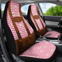 Traditional German Costume - Lederhosen Car Seat Cover Red Plaid Pattern with Edelweiss Flowers - Wonder Print Shop