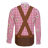 Traditional German Costume - Lederhosen Family Matching Long Sleeve Bodycon Dress and Hawaiian Shirt Red Plaid Pattern with Edelweiss Flowers - Wonder Print Shop