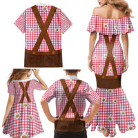 Traditional German Costume - Lederhosen Family Matching Mermaid Dress and Hawaiian Shirt Red Plaid Pattern with Edelweiss Flowers - Wonder Print Shop