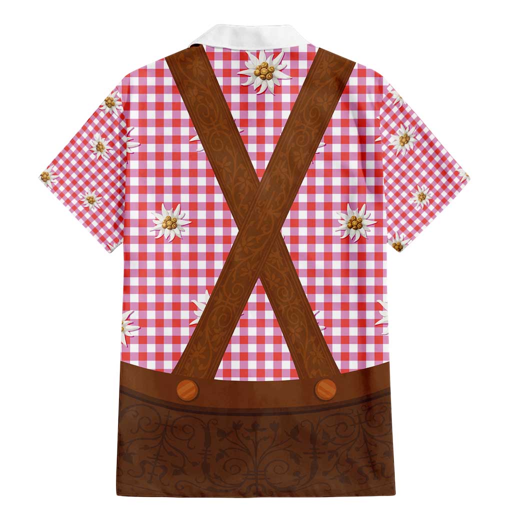 Traditional German Costume - Lederhosen Family Matching Mermaid Dress and Hawaiian Shirt Red Plaid Pattern with Edelweiss Flowers - Wonder Print Shop