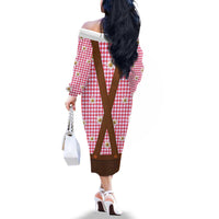 Traditional German Costume - Lederhosen Family Matching Off The Shoulder Long Sleeve Dress and Hawaiian Shirt Red Plaid Pattern with Edelweiss Flowers