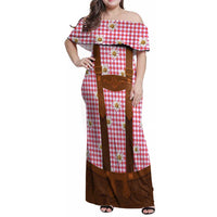 Traditional German Costume - Lederhosen Family Matching Off Shoulder Maxi Dress and Hawaiian Shirt Red Plaid Pattern with Edelweiss Flowers - Wonder Print Shop