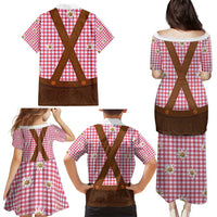 Traditional German Costume - Lederhosen Family Matching Puletasi and Hawaiian Shirt Red Plaid Pattern with Edelweiss Flowers