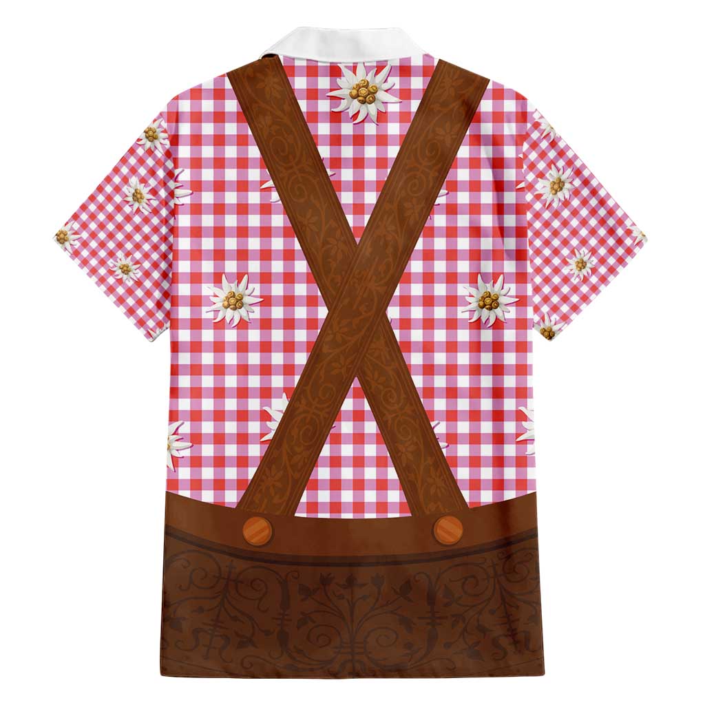 Traditional German Costume - Lederhosen Family Matching Short Sleeve Bodycon Dress and Hawaiian Shirt Red Plaid Pattern with Edelweiss Flowers - Wonder Print Shop