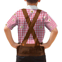 Traditional German Costume - Lederhosen Family Matching Summer Maxi Dress and Hawaiian Shirt Red Plaid Pattern with Edelweiss Flowers - Wonder Print Shop