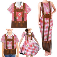 Traditional German Costume - Lederhosen Family Matching Tank Maxi Dress and Hawaiian Shirt Red Plaid Pattern with Edelweiss Flowers - Wonder Print Shop
