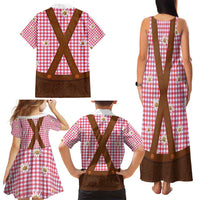 Traditional German Costume - Lederhosen Family Matching Tank Maxi Dress and Hawaiian Shirt Red Plaid Pattern with Edelweiss Flowers - Wonder Print Shop