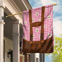 Traditional German Costume - Lederhosen Garden Flag Red Plaid Pattern with Edelweiss Flowers - Wonder Print Shop