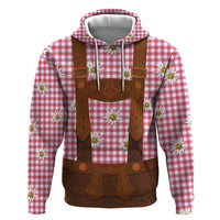 Traditional German Costume - Lederhosen Hoodie Red Plaid Pattern with Edelweiss Flowers - Wonder Print Shop