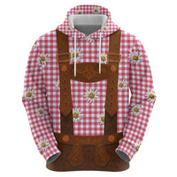 Traditional German Costume - Lederhosen Hoodie Red Plaid Pattern with Edelweiss Flowers - Wonder Print Shop