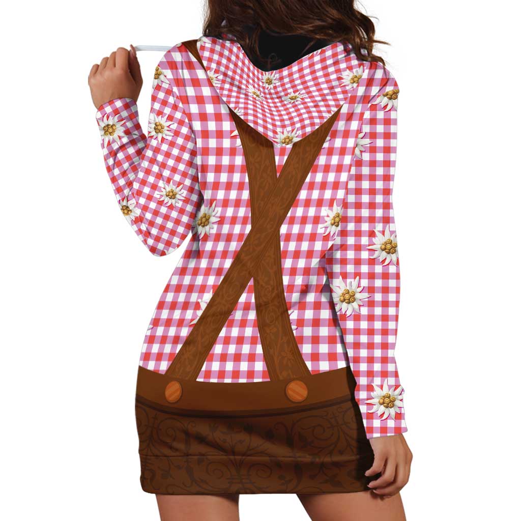 Traditional German Costume - Lederhosen Hoodie Dress Red Plaid Pattern with Edelweiss Flowers - Wonder Print Shop