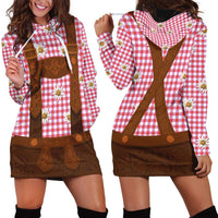 Traditional German Costume - Lederhosen Hoodie Dress Red Plaid Pattern with Edelweiss Flowers - Wonder Print Shop