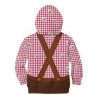 Traditional German Costume - Lederhosen Kid Hoodie Red Plaid Pattern with Edelweiss Flowers - Wonder Print Shop