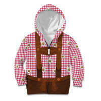 Traditional German Costume - Lederhosen Kid Hoodie Red Plaid Pattern with Edelweiss Flowers - Wonder Print Shop