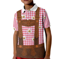 Traditional German Costume - Lederhosen Kid Polo Shirt Red Plaid Pattern with Edelweiss Flowers - Wonder Print Shop