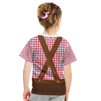 Traditional German Costume - Lederhosen Kid T Shirt Red Plaid Pattern with Edelweiss Flowers - Wonder Print Shop