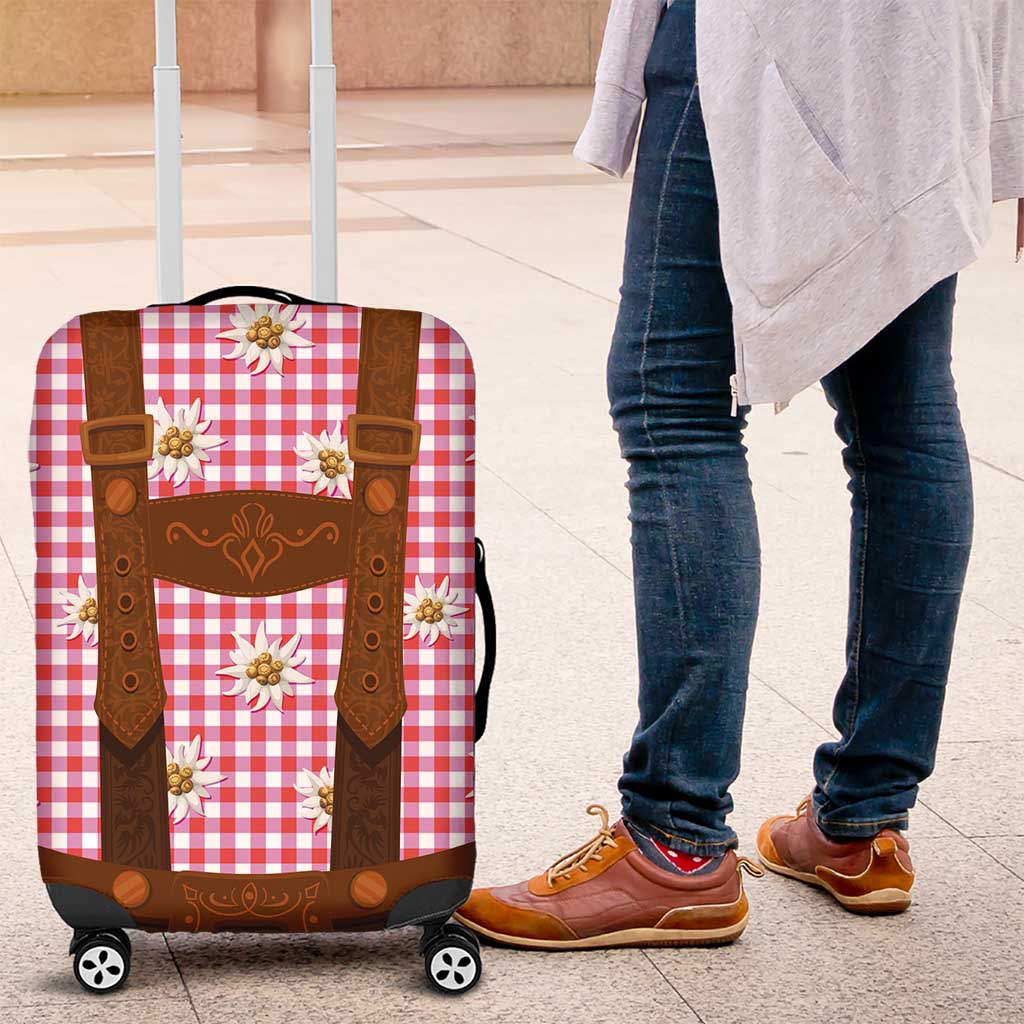 Traditional German Costume - Lederhosen Luggage Cover Red Plaid Pattern with Edelweiss Flowers - Wonder Print Shop