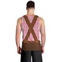 Traditional German Costume - Lederhosen Men Tank Top Red Plaid Pattern with Edelweiss Flowers - Wonder Print Shop