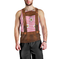Traditional German Costume - Lederhosen Men Tank Top Red Plaid Pattern with Edelweiss Flowers - Wonder Print Shop