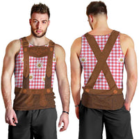 Traditional German Costume - Lederhosen Men Tank Top Red Plaid Pattern with Edelweiss Flowers - Wonder Print Shop