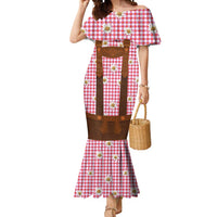 Traditional German Costume - Lederhosen Mermaid Dress Red Plaid Pattern with Edelweiss Flowers - Wonder Print Shop