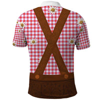 Traditional German Costume - Lederhosen Polo Shirt Red Plaid Pattern with Edelweiss Flowers - Wonder Print Shop