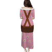 Traditional German Costume - Lederhosen Puletasi Red Plaid Pattern with Edelweiss Flowers - Wonder Print Shop
