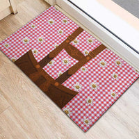 Traditional German Costume - Lederhosen Rubber Doormat Red Plaid Pattern with Edelweiss Flowers - Wonder Print Shop