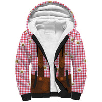 Traditional German Costume - Lederhosen Sherpa Hoodie Red Plaid Pattern with Edelweiss Flowers - Wonder Print Shop