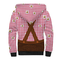 Traditional German Costume - Lederhosen Sherpa Hoodie Red Plaid Pattern with Edelweiss Flowers - Wonder Print Shop