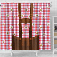 Traditional German Costume - Lederhosen Shower Curtain Red Plaid Pattern with Edelweiss Flowers - Wonder Print Shop