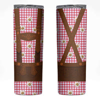 Traditional German Costume - Lederhosen Skinny Tumbler Red Plaid Pattern with Edelweiss Flowers - Wonder Print Shop