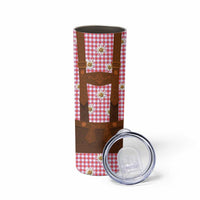 Traditional German Costume - Lederhosen Skinny Tumbler Red Plaid Pattern with Edelweiss Flowers - Wonder Print Shop