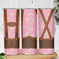 Traditional German Costume - Lederhosen Skinny Tumbler Red Plaid Pattern with Edelweiss Flowers - Wonder Print Shop
