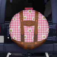Traditional German Costume - Lederhosen Spare Tire Cover Red Plaid Pattern with Edelweiss Flowers - Wonder Print Shop