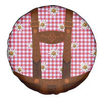 Traditional German Costume - Lederhosen Spare Tire Cover Red Plaid Pattern with Edelweiss Flowers - Wonder Print Shop