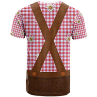 Traditional German Costume - Lederhosen T Shirt Red Plaid Pattern with Edelweiss Flowers - Wonder Print Shop