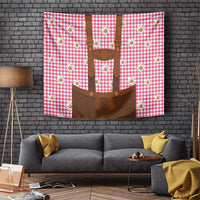Traditional German Costume - Lederhosen Tapestry Red Plaid Pattern with Edelweiss Flowers - Wonder Print Shop