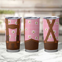 Traditional German Costume - Lederhosen Tumbler Cup Red Plaid Pattern with Edelweiss Flowers - Wonder Print Shop